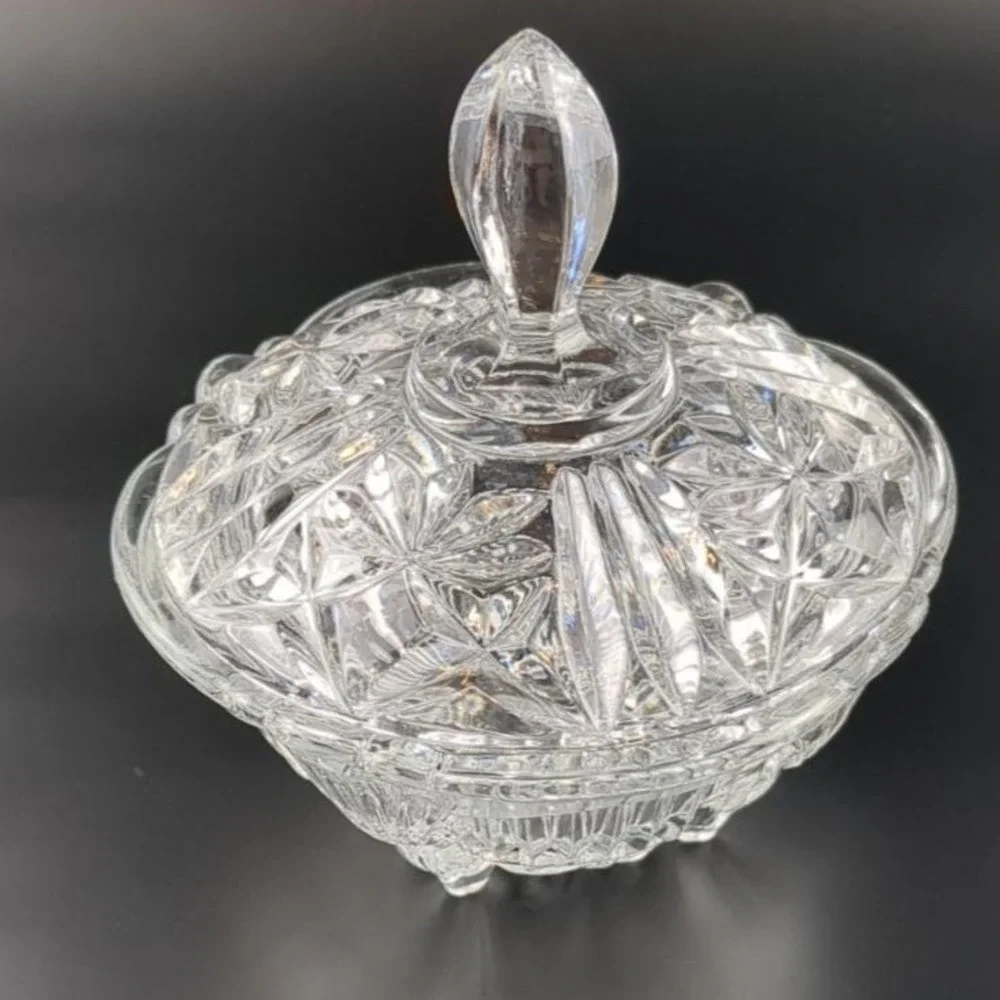 VTG MCM Crystal Candy Dish w/ Lid‎ 4.25x5